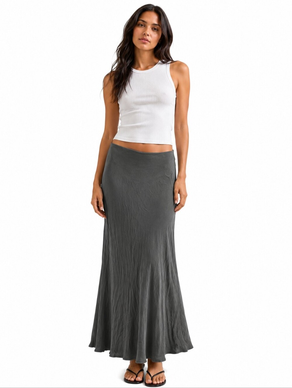 NWT Blank Slip Skirt Charcoal Cupro Rayon Bias-Cut Maxi Silky Soft